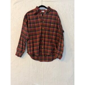 Bugle Boy Company‎ Mens XXL Plaid Button Down Shirt Burgundy Orange  Long Slv